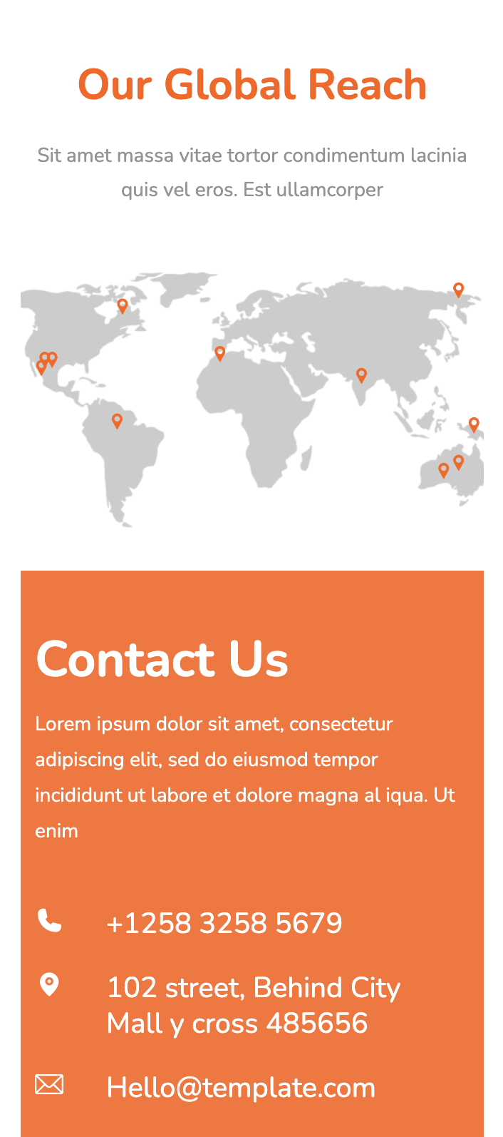 Contact designs for websites: Contact Page With World Map Mobile